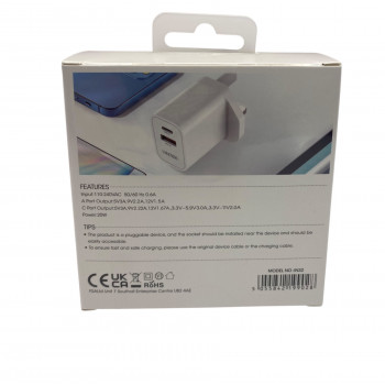 INTEK 20W Dual-Port Fast Charger Cable included-For iPhone and Type C 